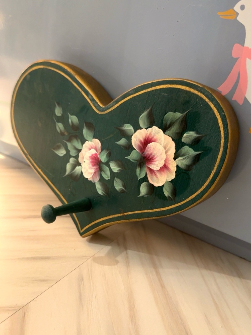 VINTAGE HEART WALL HOOK- HAND PAINTED- COTTAGECORE